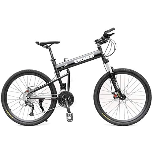 Folding Bike : CNRRT Light folding mountain bike 27 speed bicycle aluminum alloy strengthening frame disc brake travel outdoor bicycle (Color : Black)