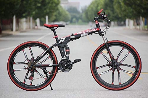 Folding Bike : Convenient Foldable Ultra-Lightweight Mountain Bike 4-Variable Speeds Dual Brake Folding Bicycle For Student Man And Women Adult Bike (Color : Black 10 blade, Size : 27)