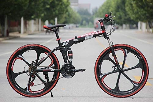 Folding Bike : Convenient Foldable Ultra-Lightweight Mountain Bike 4-Variable Speeds Dual Brake Folding Bicycle For Student Man And Women Adult Bike (Color : Black 6 blade, Size : 21)