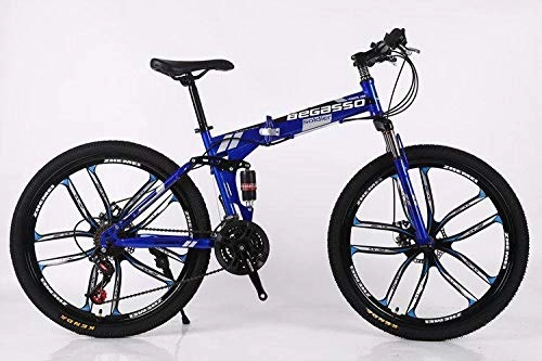Folding Bike : Convenient Foldable Ultra-Lightweight Mountain Bike 4-Variable Speeds Dual Brake Folding Bicycle For Student Man And Women Adult Bike (Color : Blue 10 blade, Size : 21)