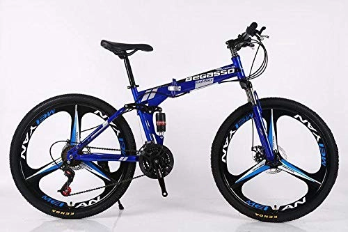Folding Bike : Convenient Foldable Ultra-Lightweight Mountain Bike 4-Variable Speeds Dual Brake Folding Bicycle For Student Man And Women Adult Bike (Color : Blue 3 blade, Size : 24)