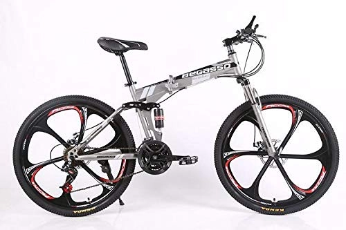 Folding Bike : Convenient Foldable Ultra-Lightweight Mountain Bike 4-Variable Speeds Dual Brake Folding Bicycle For Student Man And Women Adult Bike (Color : Gray 6 blade, Size : 27)