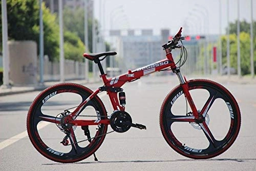 Folding Bike : Convenient Foldable Ultra-Lightweight Mountain Bike 4-Variable Speeds Dual Brake Folding Bicycle For Student Man And Women Adult Bike (Color : Red 3 blade, Size : 24)