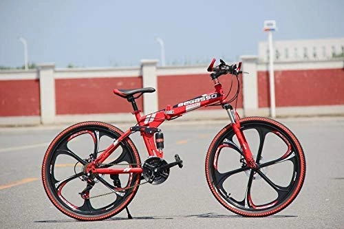 Folding Bike : Convenient Foldable Ultra-Lightweight Mountain Bike 4-Variable Speeds Dual Brake Folding Bicycle For Student Man And Women Adult Bike (Color : Red 6 blade, Size : 27)