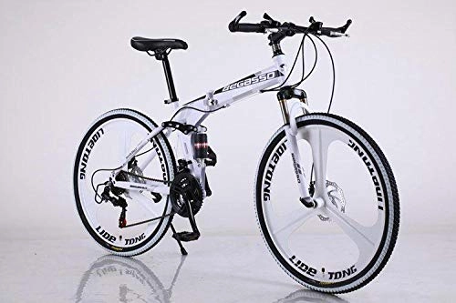 Folding Bike : Convenient Foldable Ultra-Lightweight Mountain Bike 4-Variable Speeds Dual Brake Folding Bicycle For Student Man And Women Adult Bike (Color : White 3 blade, Size : 21)