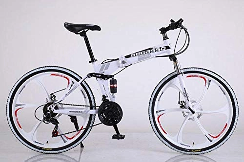 Folding Bike : Convenient Foldable Ultra-Lightweight Mountain Bike 4-Variable Speeds Dual Brake Folding Bicycle For Student Man And Women Adult Bike (Color : White 6 blade, Size : 27)