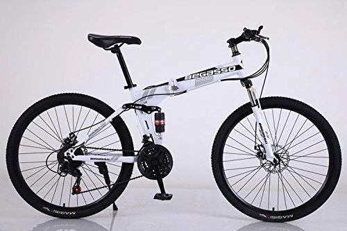 Folding Bike : Convenient Foldable Ultra-Lightweight Mountain Bike 4-Variable Speeds Dual Brake Folding Bicycle For Student Man And Women Adult Bike (Color : White, Size : 30)