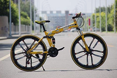 Folding Bike : Convenient Foldable Ultra-Lightweight Mountain Bike 4-Variable Speeds Dual Brake Folding Bicycle For Student Man And Women Adult Bike (Color : Yellow 10 blade, Size : 24)