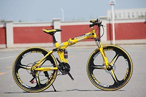 Folding Bike : Convenient Foldable Ultra-Lightweight Mountain Bike 4-Variable Speeds Dual Brake Folding Bicycle For Student Man And Women Adult Bike (Color : Yellow 3 blade, Size : 30)