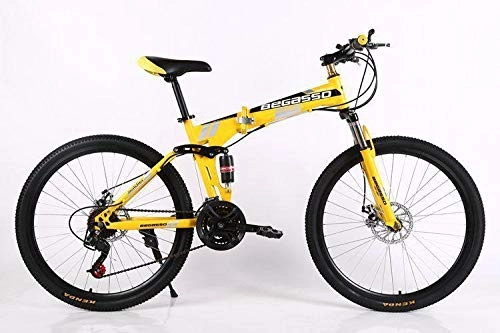 Folding Bike : Convenient Foldable Ultra-Lightweight Mountain Bike 4-Variable Speeds Dual Brake Folding Bicycle For Student Man And Women Adult Bike (Color : Yellow, Size : 21)