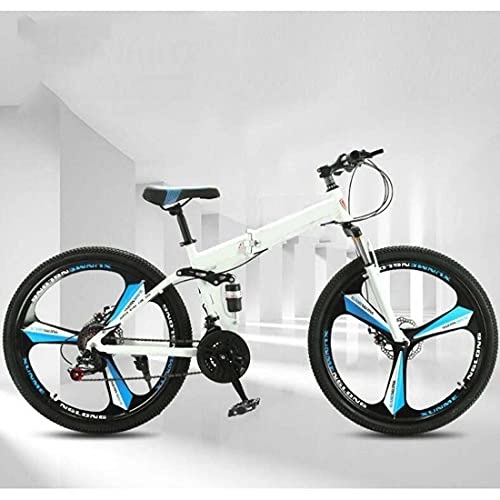 Folding Bike : COUYY Bicycle 21-speed foldable variable speed one-wheel mountain bike male and female adult student bicycle road bike, White, 26