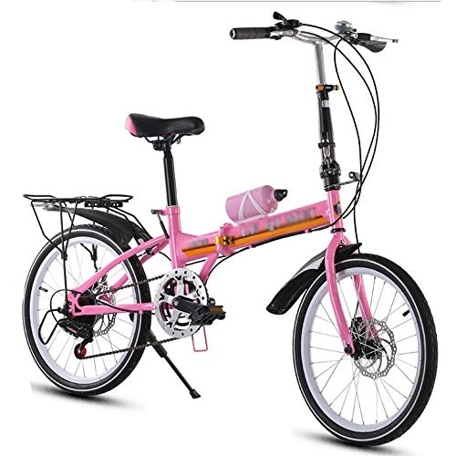 Folding Bike : COUYY bicycle bike 16 inch 20 inch bicycle with rear rack, double disc brakes, folding bicycle, with variable speed bicycle, Pink, 20