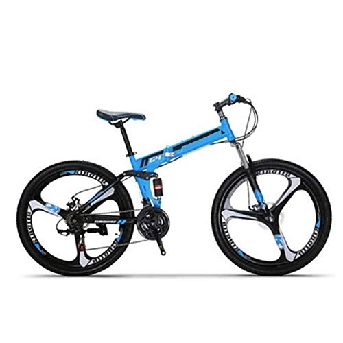 Folding Bike : COUYY Bicycle G4 21-speed mountain bike, steel frame 26-inch 3-spoke wheel group double shock folding bike, Blue