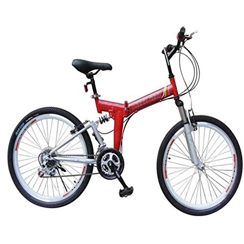Folding Bike : COUYY Folding bicycle, 24-26 inch 21 speed folding mountain bike, front and rear V brakes shock absorber mountain bike Speed ​​car, Red, 24inches