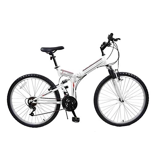 Folding Bike : COUYY Folding bicycle, 24-26 inch 21 speed folding mountain bike, front and rear V brakes shock absorber mountain bike Speed ​​car, White, 24inches