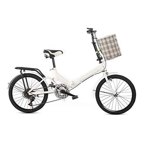 Folding Bike : COUYY Folding bicycles for students and adults. Adjustable seat with shock-absorbing thickened anti-skid and wear-resistant tires, which can hold 180 kg, White