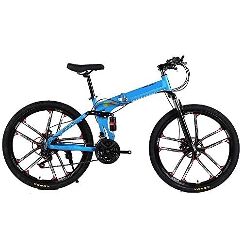 Folding Bike : COUYY Folding Mountain Bike 21 / 24 / 27 Speed 24 / 26 inch Bicycle with Double Disc Brakes and Double Suspension for Adult, Blue, 24 inch24 speed