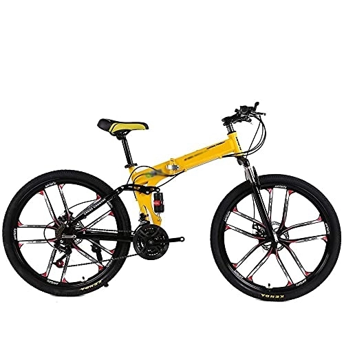 Folding Bike : COUYY Folding Mountain Bike 21 / 24 / 27 Speed 24 / 26 inch Bicycle with Double Disc Brakes and Double Suspension for Adult, Yellow, 24 inch27 speed