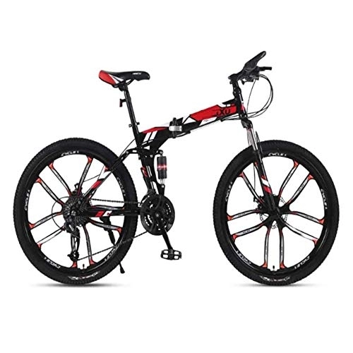 Folding Bike : COUYY Variable-speed folding mountain bike bicycle, adult 24-speed off-road racing 26-inch damping disc brake soft tail male female student bicycle, A