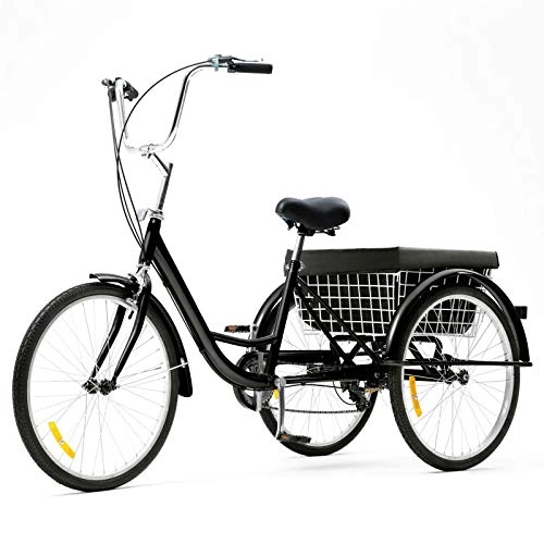 Folding Bike : CXSMKP 24" / 26" 8 Speed Adult Trike Tricycle 3-Wheel Bike W / Basket for Shopping, Dual Sensitive Brakes, Rubber Wheel, Big Fenders, Soft & Adjustable Paddle, Safely, 26inch
