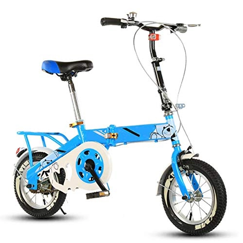 Folding Bike : D&XQX 14 Inch Folding Bicycle, Student Bicycle Single Speed Disc Brake Child Compact Foldable Bike Gears Folding System Traffic Light Fully Assembled, Blue