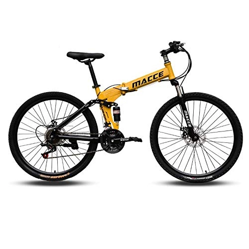 Folding Bike : Dafang Mountain bike 27 speed bike mountain folding bike 26 inch variable speed double shock absorber bike-Spoke wheel yellow_twenty one