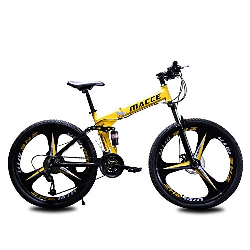 Folding Bike : Dafang Mountain bike 27 speed bike mountain folding bike 26 inch variable speed double shock absorber bike-Three knives yellow_twenty one