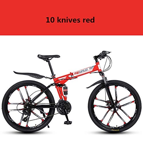 Folding Bike : Dafang Mountain bike folding foldable mountain bike 26 inch adult bicycle 21 24 27 speed student bicycle bicycle-Ten knives red_24