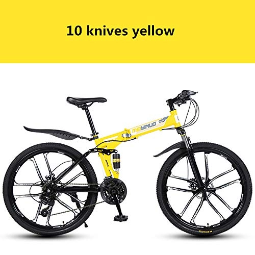 Folding Bike : Dafang Mountain bike folding foldable mountain bike 26 inch adult bicycle 21 24 27 speed student bicycle bicycle-Ten knives yellow_twenty one