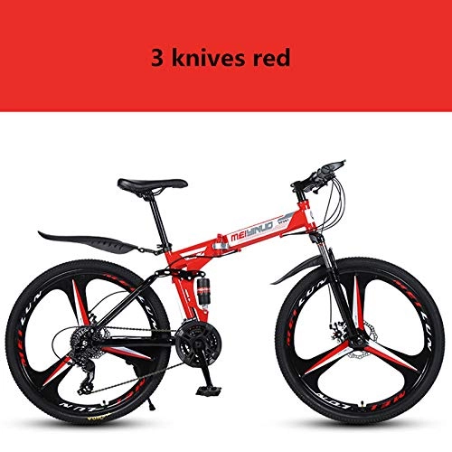 Folding Bike : Dafang Mountain bike folding foldable mountain bike 26 inch adult bicycle 21 24 27 speed student bicycle bicycle-Three knives red_twenty one