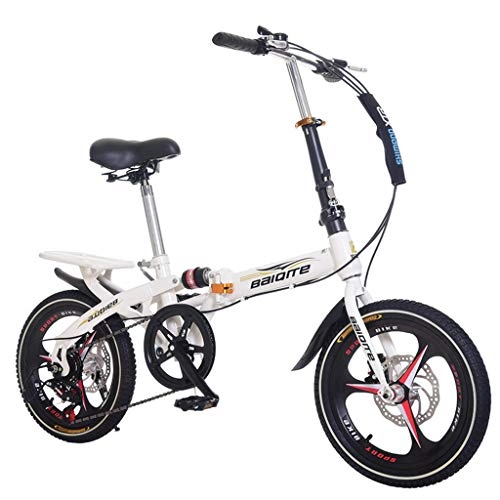 Folding Bike : Dantazz 20 Inch Folding Bike, Lightweight Mini Outroad Mountain Bike, Small Portable City Compact Bike Bicycle, Adult Female Folding Bicycle Student Car for Adults (White)