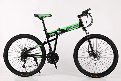 Folding Bike : DASLING 26 Inch Mountain Bike Double Disc Brake Folding Mountain Bike 21 Speed Shock Absorption, Dark Green