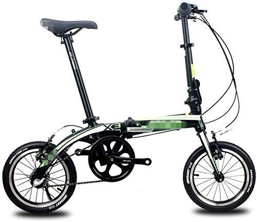 Folding Bike : DDL Bicycle Mini Folding Bikes, 14" 3 Speed Super Compact Reinforced Frame Commuter Bike, Lightweight Portable Aluminum Alloy Foldable Bicycle, Gray folding bikes for adults (Color : Green)