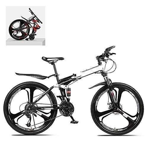 Folding Bike : DEAR-JY 24 Inch Folding Mountain Bikes, High Carbon Steel Frame Double Shock Absorption 21 / 24 / 27 / 30 Speed Variable, All Terrain Quick Foldable Adult Mountain Off-Road Bicycle, C, 21 Speed