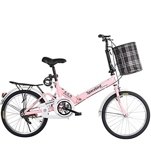 Folding Bike : DERTHWER mountain bikes 20-inch Folding Bicycle Adult Student Lady City Commuter Outdoor Sport Bike with Basket, Pink