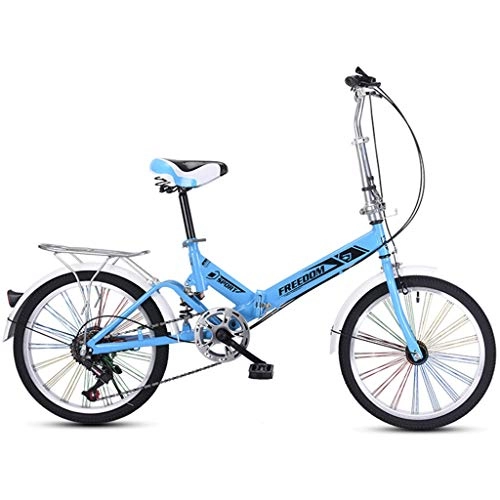 Folding Bike : DERTHWER mountain bikes 20 Inch Lightweight Alloy Folding Bicycle City Commuter Variable Speed Bike, with Colorful Wheel, 13kg - 20AF06B (Color : Blue)
