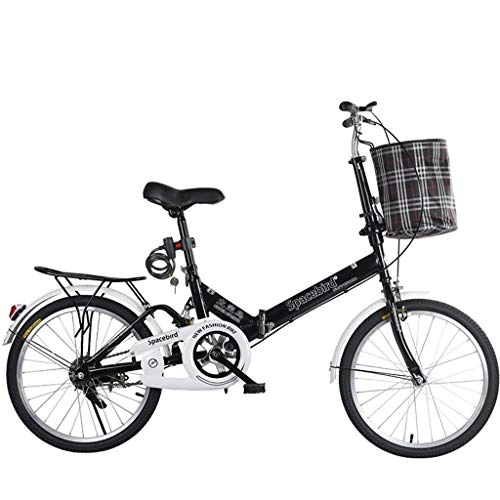 Folding Bike : DERTHWER mountain bikes 20-inch Portable Folding Bike Male Female Adult Lady City Commuter Outdoor Sport Bike with Basket, Black