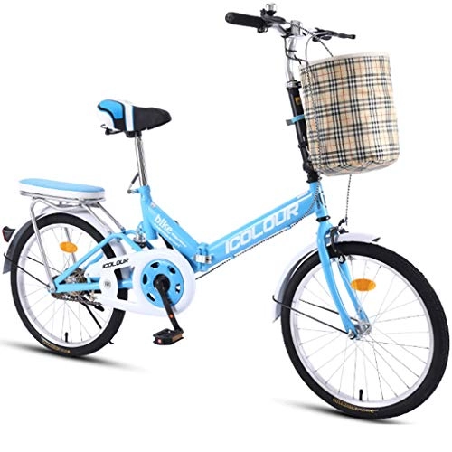 Folding Bike : DERTHWER mountain bikes Folding Bicycle Single Speed Male Female Adult Student City Commuter Outdoor Sport Bike with Basket (Color : Blue)