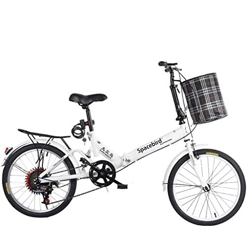 Folding Bike : DERTHWER mountain bikes Folding Bike Variable Speed Male Female Adult Lady City Commuter Outdoor Sport Bike with Basket (Color : White)