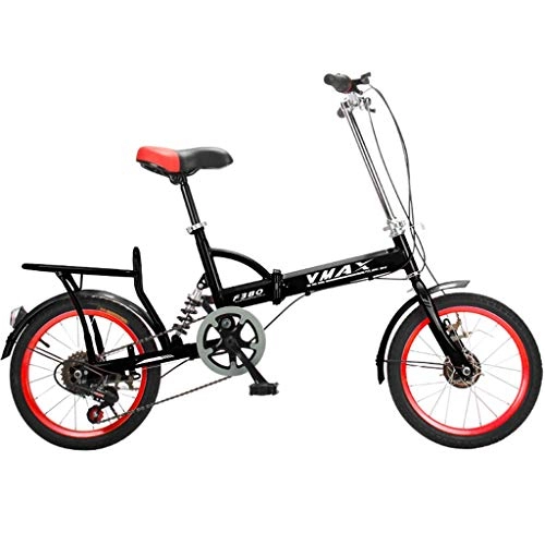 Folding Bike : DERTHWER mountain bikes Portable Folding Bicycle Shock Bicycle Women and Man City Commuter Bicycle Variable 6 Speeds, Red-Black (Size : Large Size)