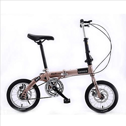 Folding Bike : DGAGD 14 inch lightweight folding bicycle single speed disc brake bicycle champagne gold