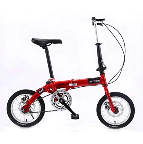 Folding Bike : DGAGD 14 inch lightweight folding bicycle single speed disc brake bicycle red