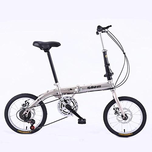 Folding Bike : DGAGD 14 inch lightweight folding bicycle variable speed disc brake bicycle champagne gold-A