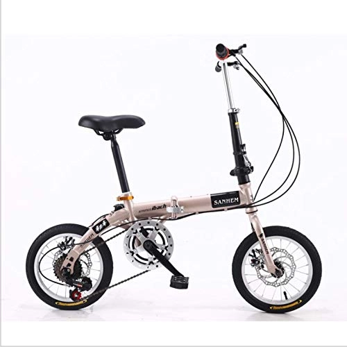 Folding Bike : DGAGD 14 inch lightweight folding bicycle variable speed dual disc brake bicycle champagne gold