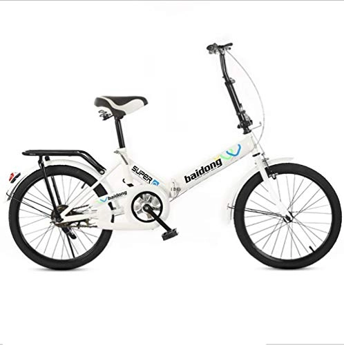 Folding Bike : DGAGD 20-inch folding bicycle student folding non-speed bicycle shock-absorbing bicycle-white_Frameless