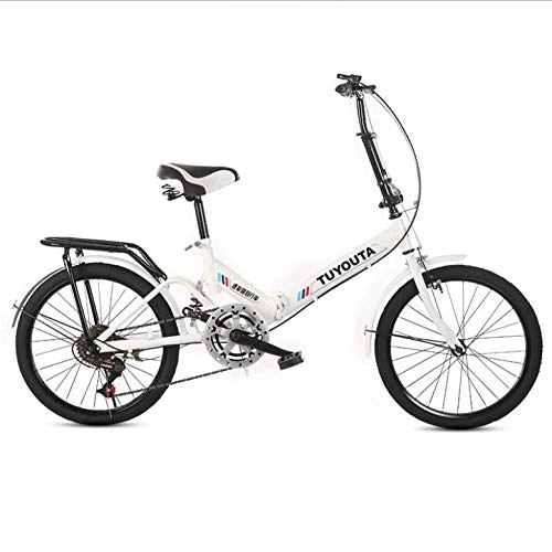 Folding Bike : DGAGD 20 inch folding bicycle student folding variable speed bicycle shock-absorbing bicycle-white_Frameless