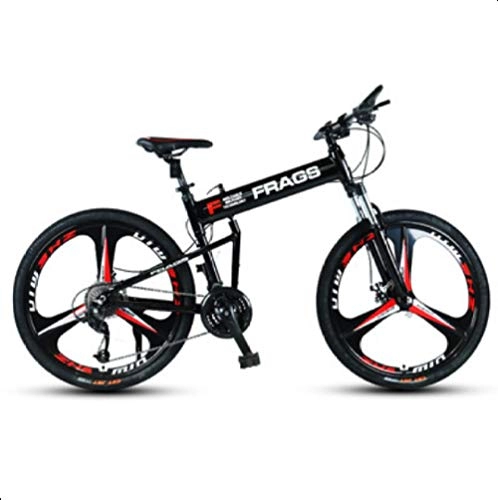 Folding Bike : DGAGD 24-inch aluminum alloy foldable mountain bike off-road shock absorber oil disc portable lightweight variable speed integrated wheel-black_24 speed