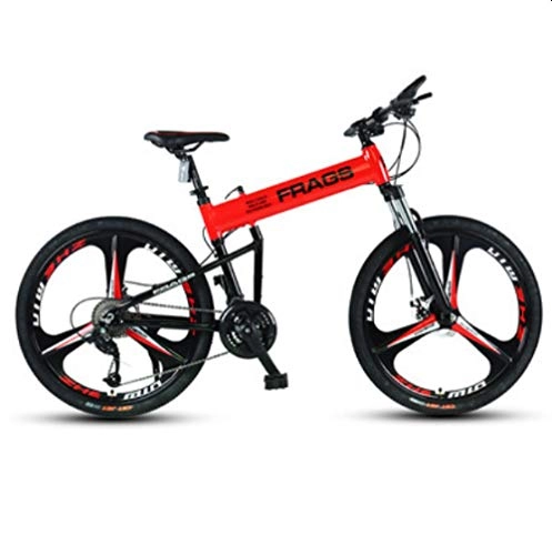 Folding Bike : DGAGD 24-inch aluminum alloy foldable mountain bike off-road shock absorber oil disc portable lightweight variable speed integrated wheel-red_27 speed