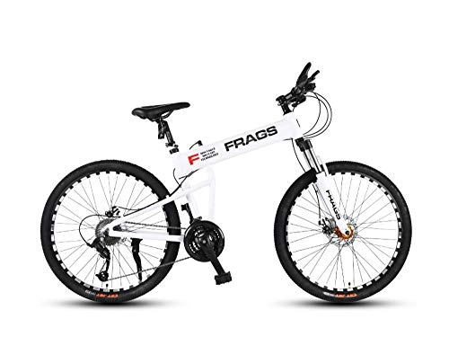 Folding Bike : DGAGD 24-inch aluminum alloy foldable mountain bike off-road shock absorber oil disc portable lightweight variable speed milling wheel-white_24 speed