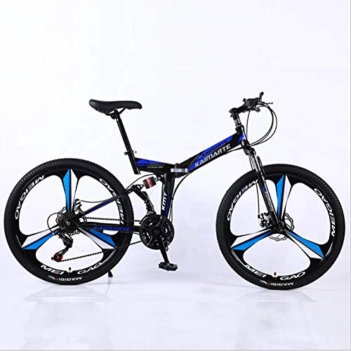 Folding Bike : DGAGD 24 inch folding mountain bike adult off-road soft tail bicycle three-wheel-Black blue_27 speed